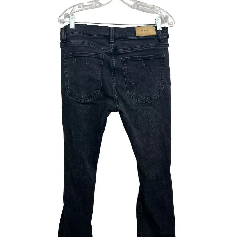 MNML Mens Jeans Stretch Slim Straight Distressed Raw Zip Fly Black Size 32W*